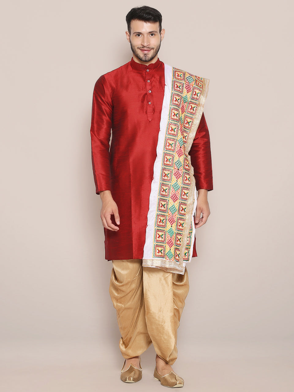Men's White & Gold Phulkari Dupatta freeshipping - Dupatta Bazaar
