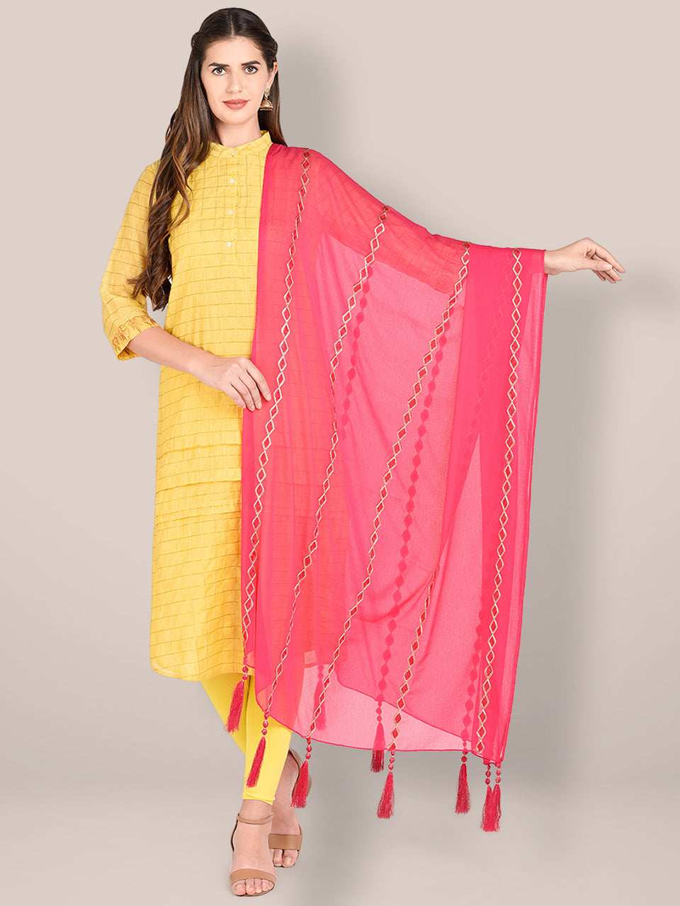 Embroidered Pink Chiffon Dupatta. freeshipping - Dupatta Bazaar