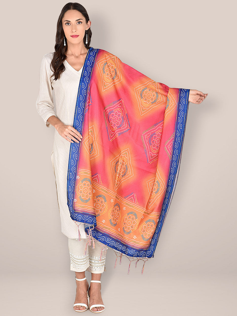 Bandhini Printed Multicloured Art Silk Dupatta freeshipping - Dupatta Bazaar