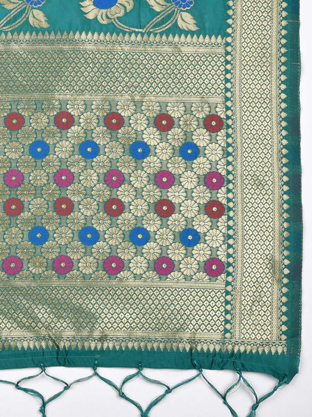 Dupatta Bazaar Woman's Teal Banarasi Silk Dupatta with floral Jaal - Dupatta Bazaar
