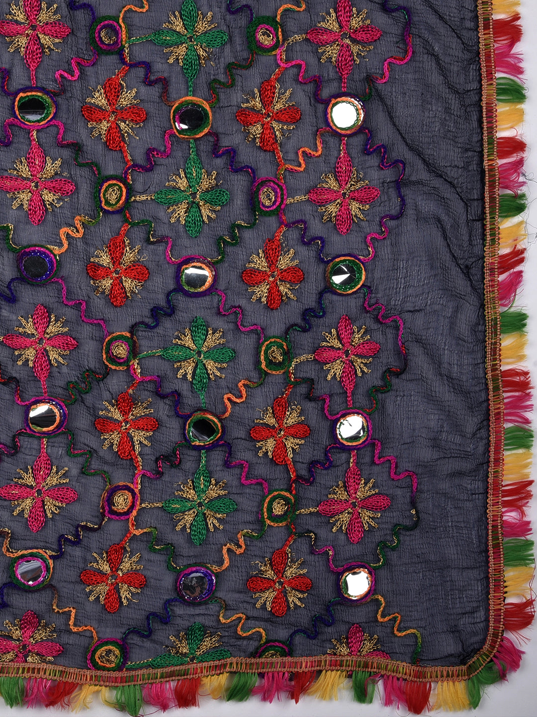 Dupatta Bazaar Woman's Ink Blue Phulkari  Dupatta with mirror work - Dupatta Bazaar