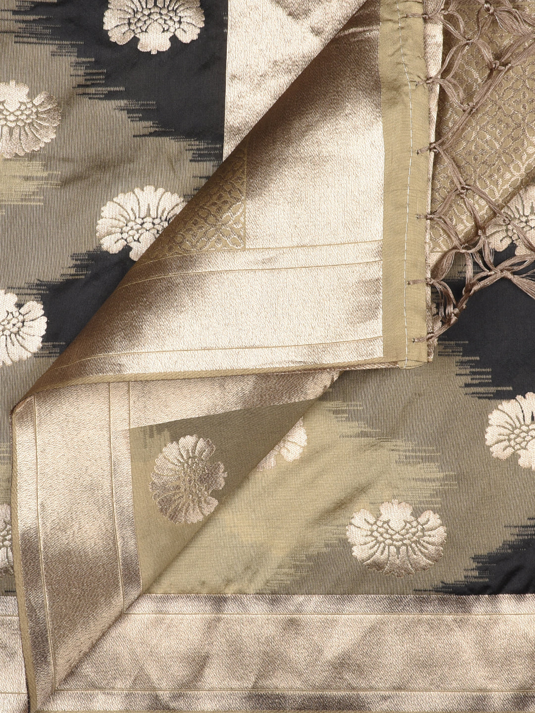 Dupatta Bazaar Woman's Black & Beige Shaded Banarasi Silk Dupatta - Dupatta Bazaar