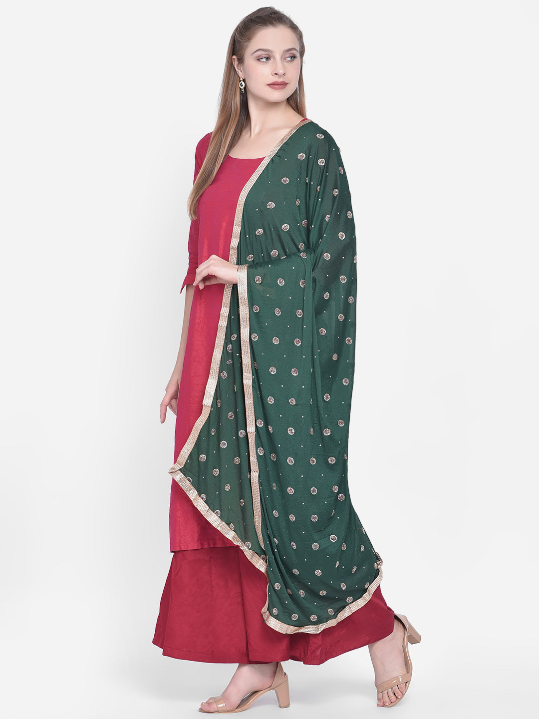 Dupatta Bazaar Woman's Green Embellished Chinon Dupatta. - Dupatta Bazaar
