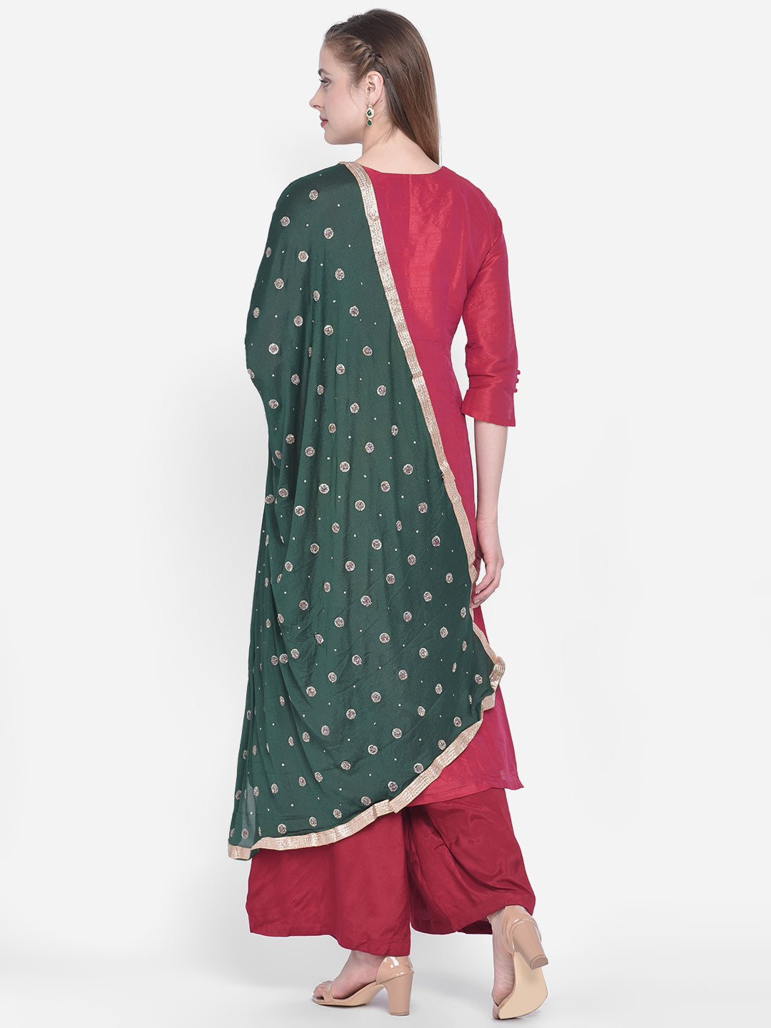 Dupatta Bazaar Woman's Green Embellished Chinon Dupatta. - Dupatta Bazaar