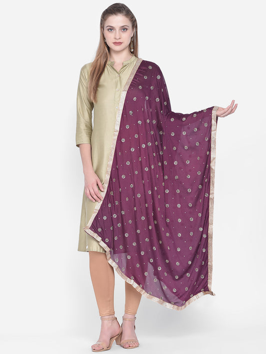 Dupatta Bazaar Woman's Purple Embellished Chinon Dupatta. - Dupatta Bazaar