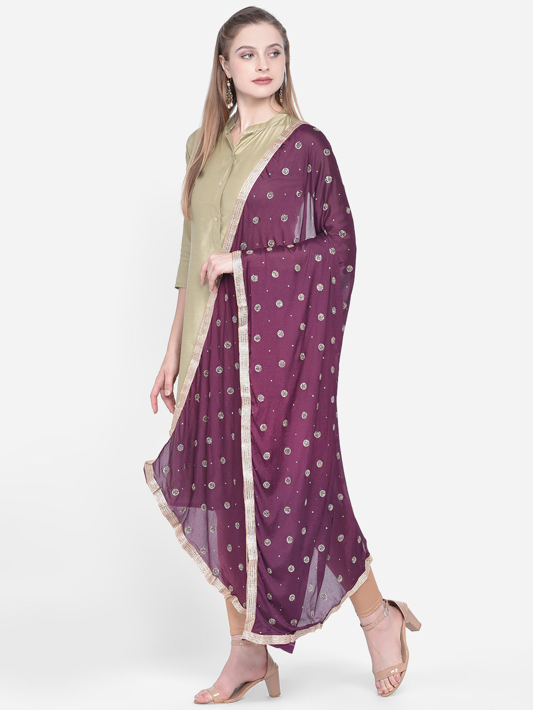 Dupatta Bazaar Woman's Purple Embellished Chinon Dupatta. - Dupatta Bazaar