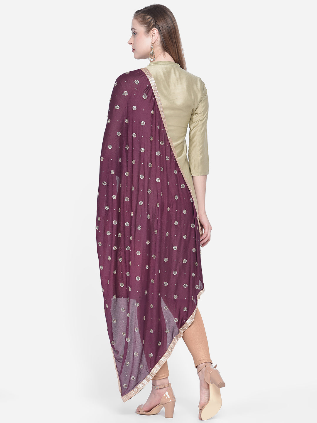 Dupatta Bazaar Woman's Purple Embellished Chinon Dupatta. - Dupatta Bazaar