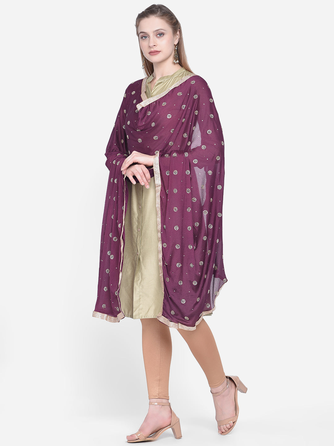 Dupatta Bazaar Woman's Purple Embellished Chinon Dupatta. - Dupatta Bazaar