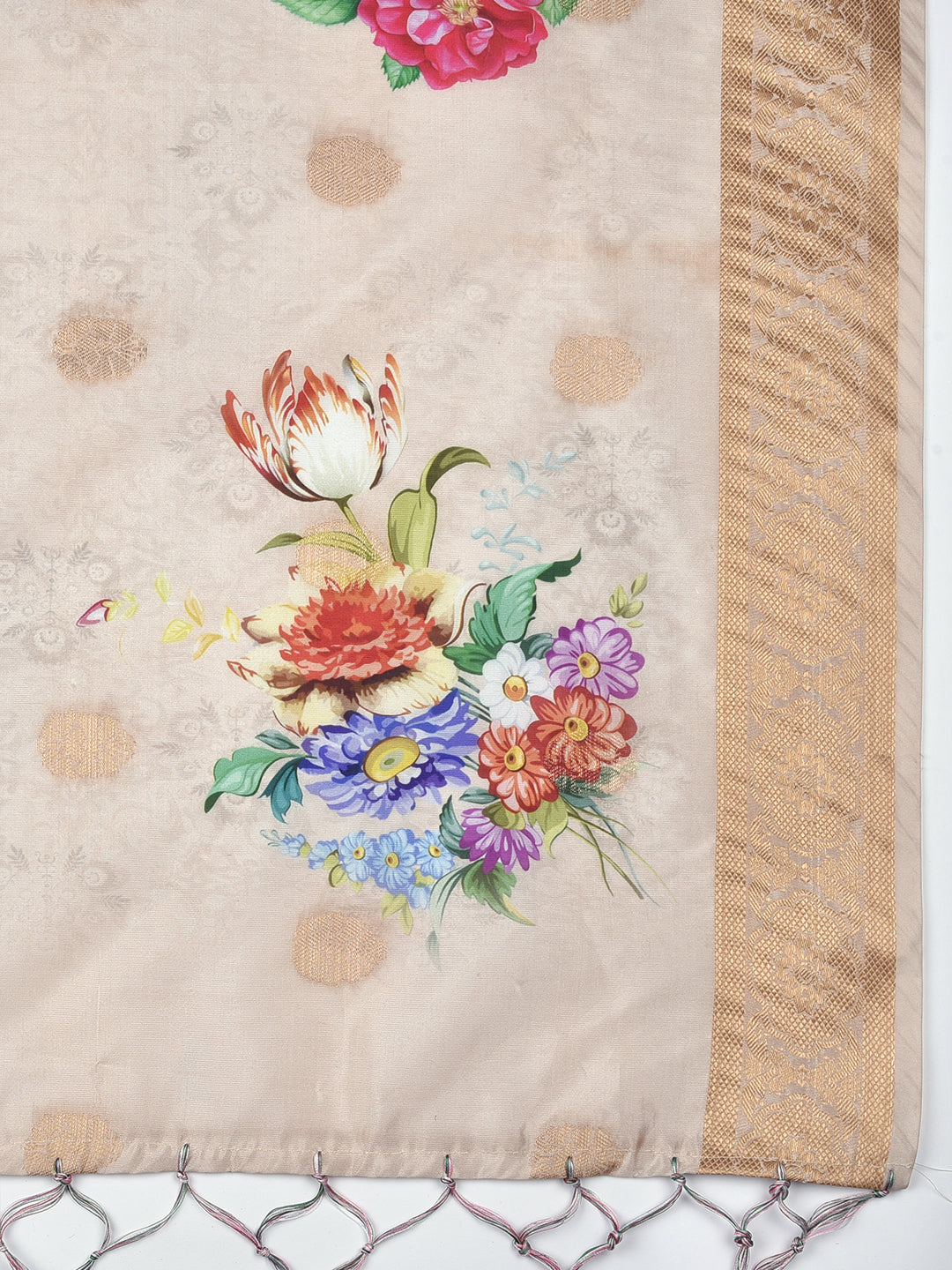 Dupatta Bazaar Woman's Cream Banarasi Dupatta with Digital Print. - Dupatta Bazaar