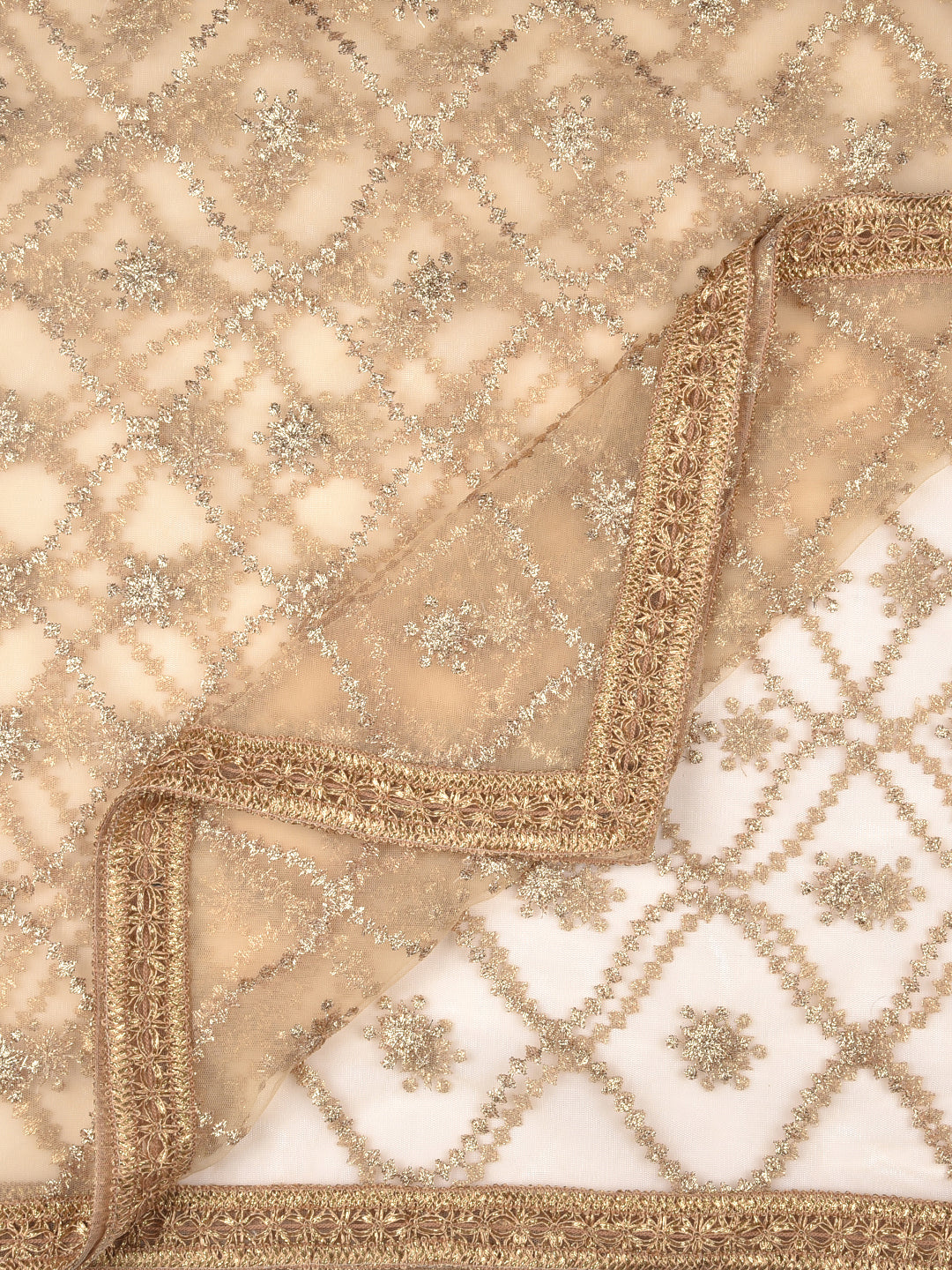 Dupatta Bazaar Woman's Embroidered Gold Net Dupatta. - Dupatta Bazaar