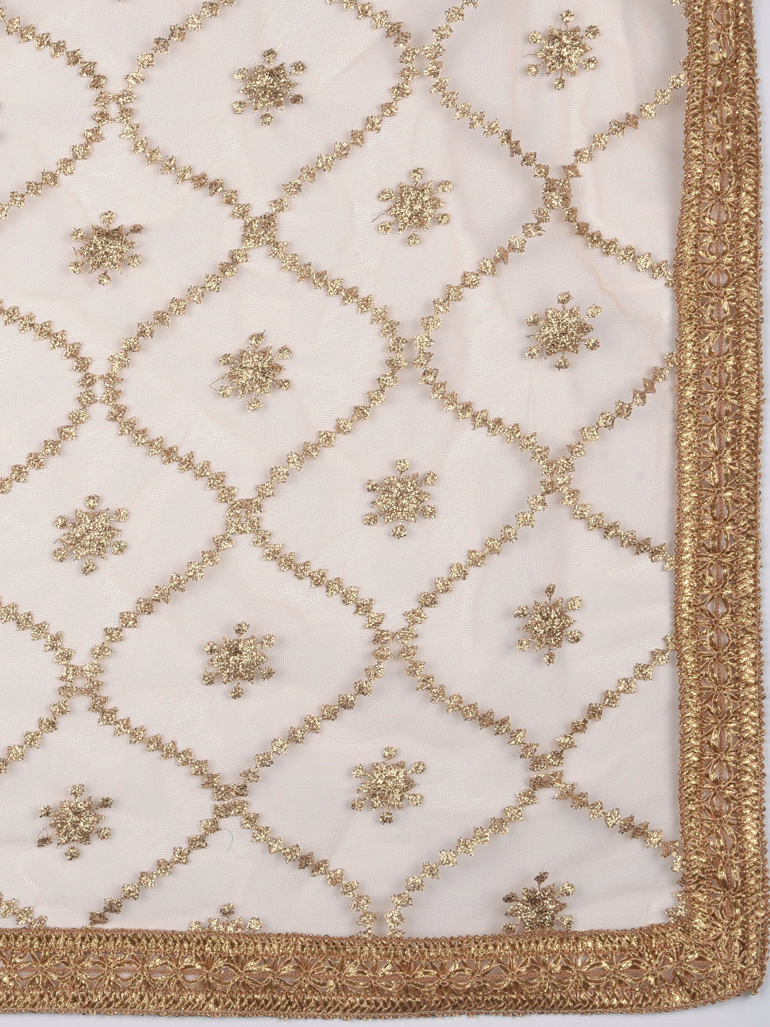 Dupatta Bazaar Woman's Embroidered Gold Net Dupatta. - Dupatta Bazaar