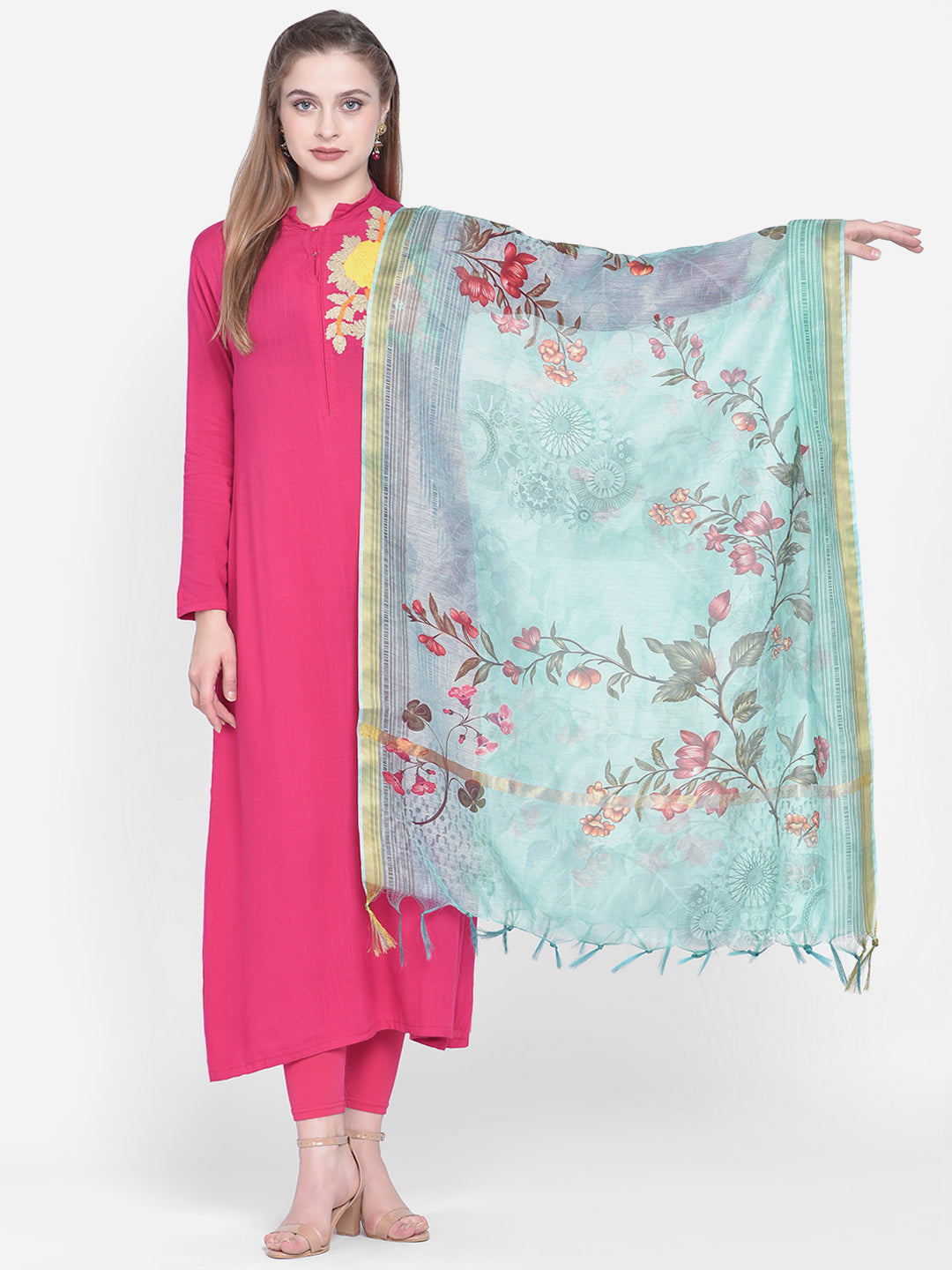 Dupatta Bazaar Woman's Sea Green Cotton Silk Digitally Printed Dupatta - Dupatta Bazaar