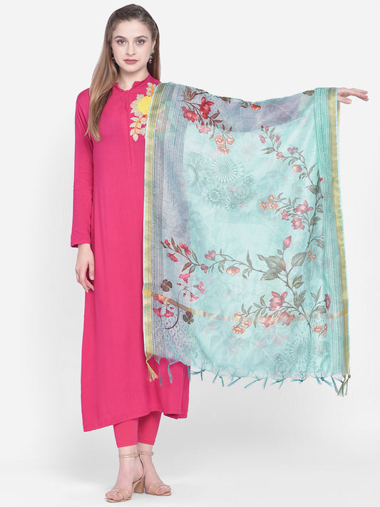 Dupatta Bazaar Woman's Sea Green Cotton Silk Digitally Printed Dupatta - Dupatta Bazaar