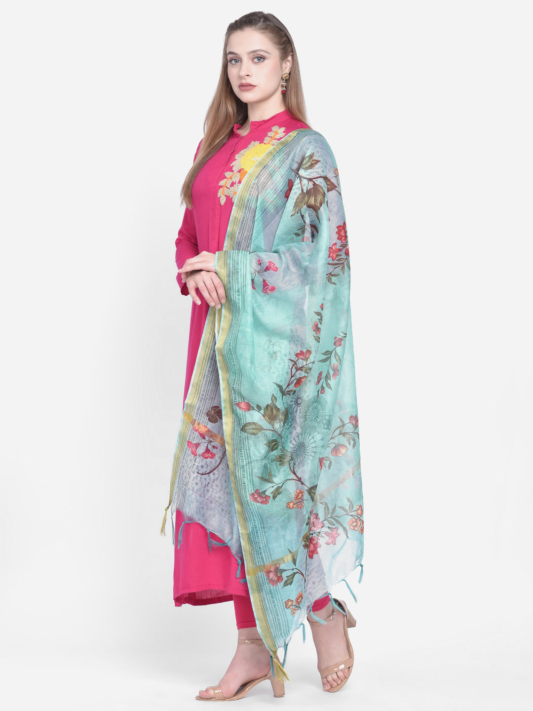 Dupatta Bazaar Woman's Sea Green Cotton Silk Digitally Printed Dupatta - Dupatta Bazaar