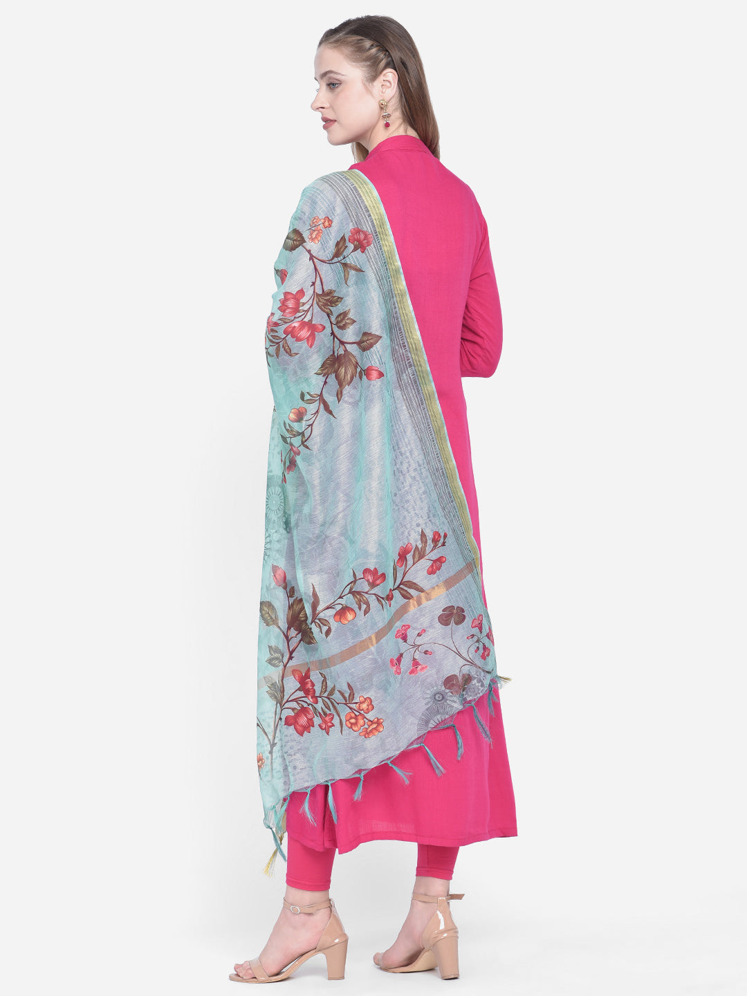 Dupatta Bazaar Woman's Sea Green Cotton Silk Digitally Printed Dupatta - Dupatta Bazaar