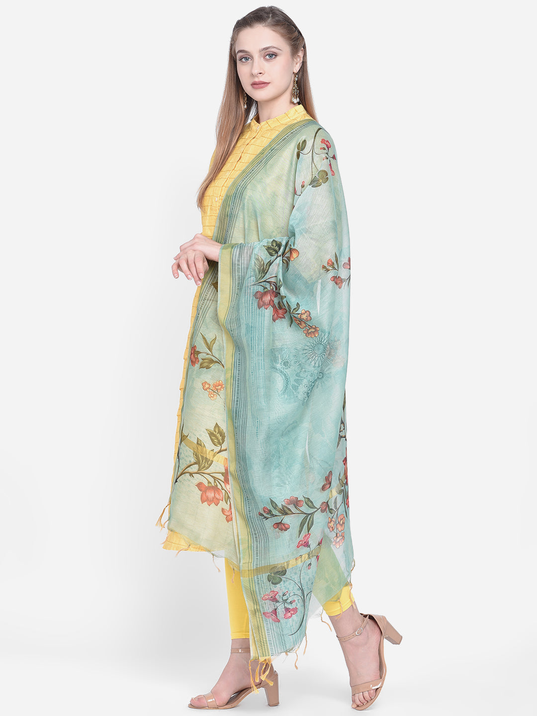 Dupatta Bazaar Woman's Sea Green Cotton Silk Digitally Printed Dupatta - Dupatta Bazaar