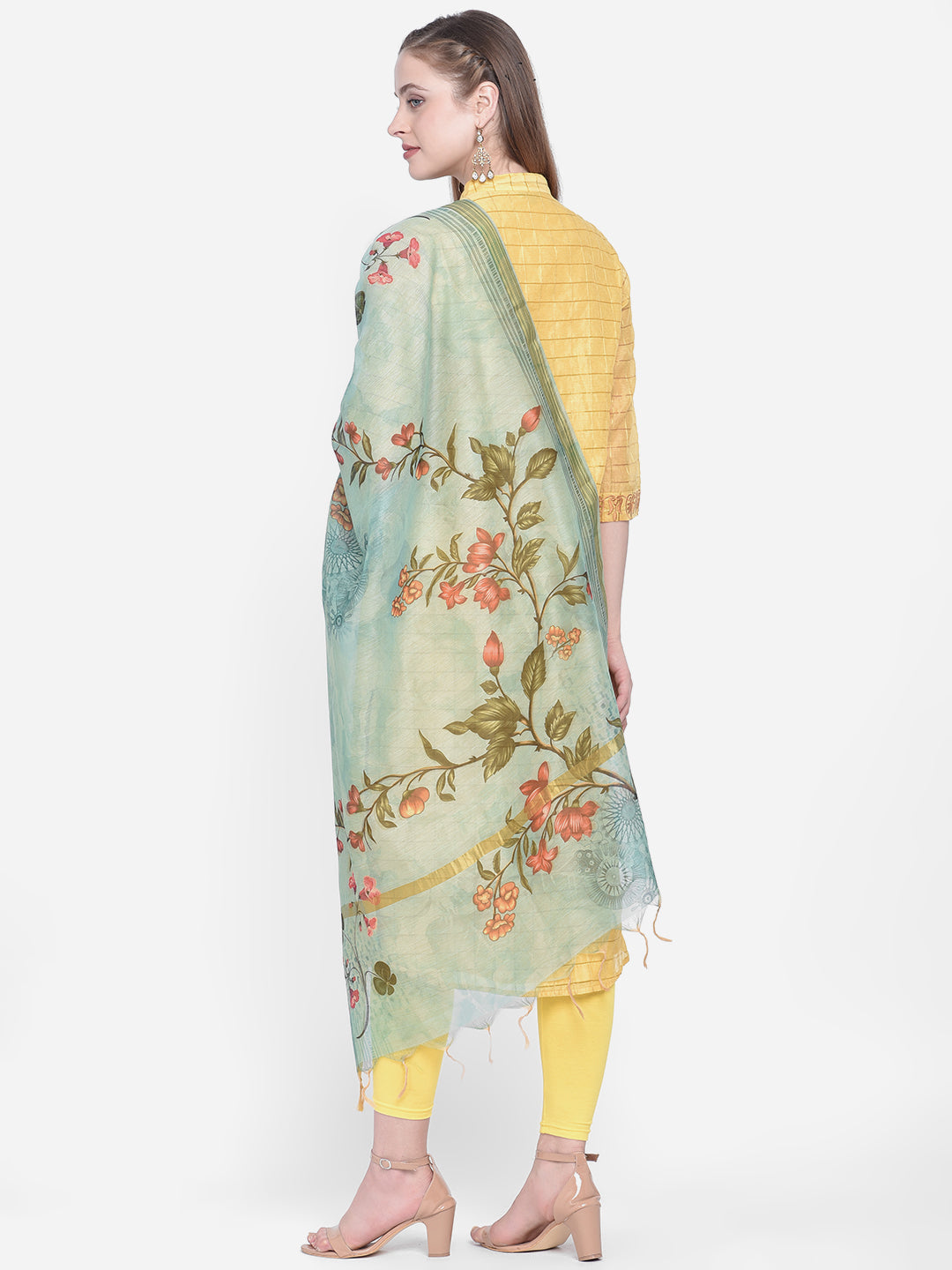 Dupatta Bazaar Woman's Sea Green Cotton Silk Digitally Printed Dupatta - Dupatta Bazaar