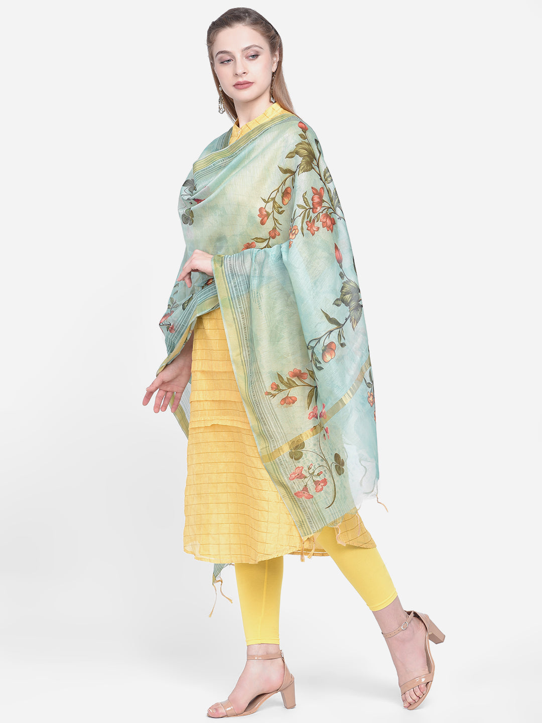 Dupatta Bazaar Woman's Sea Green Cotton Silk Digitally Printed Dupatta - Dupatta Bazaar