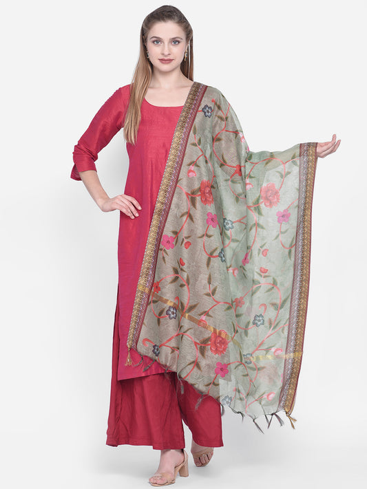 Dupatta Bazaar Woman's Green Cotton Silk Digitally Printed Dupatta - Dupatta Bazaar