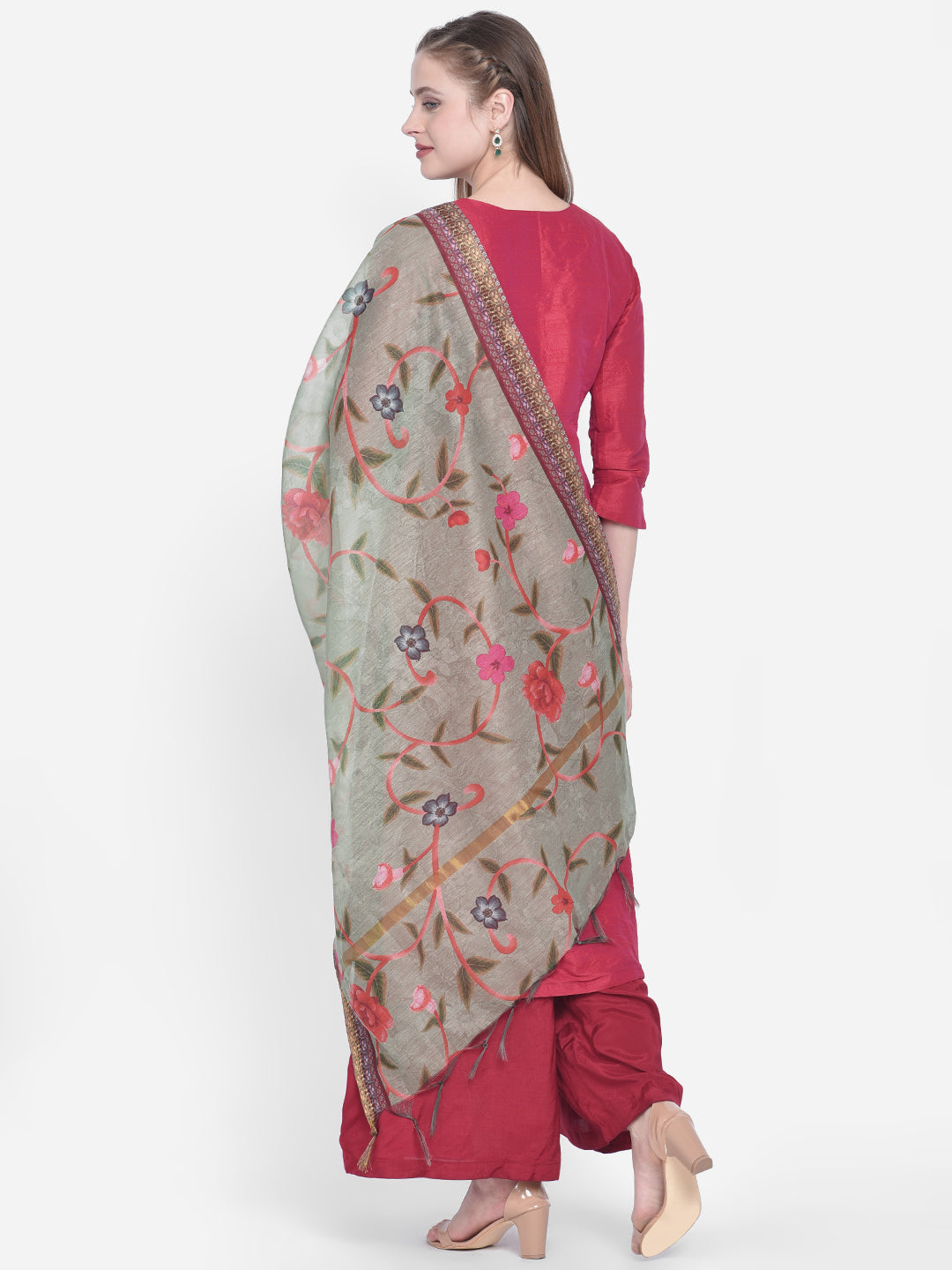 Dupatta Bazaar Woman's Green Cotton Silk Digitally Printed Dupatta - Dupatta Bazaar