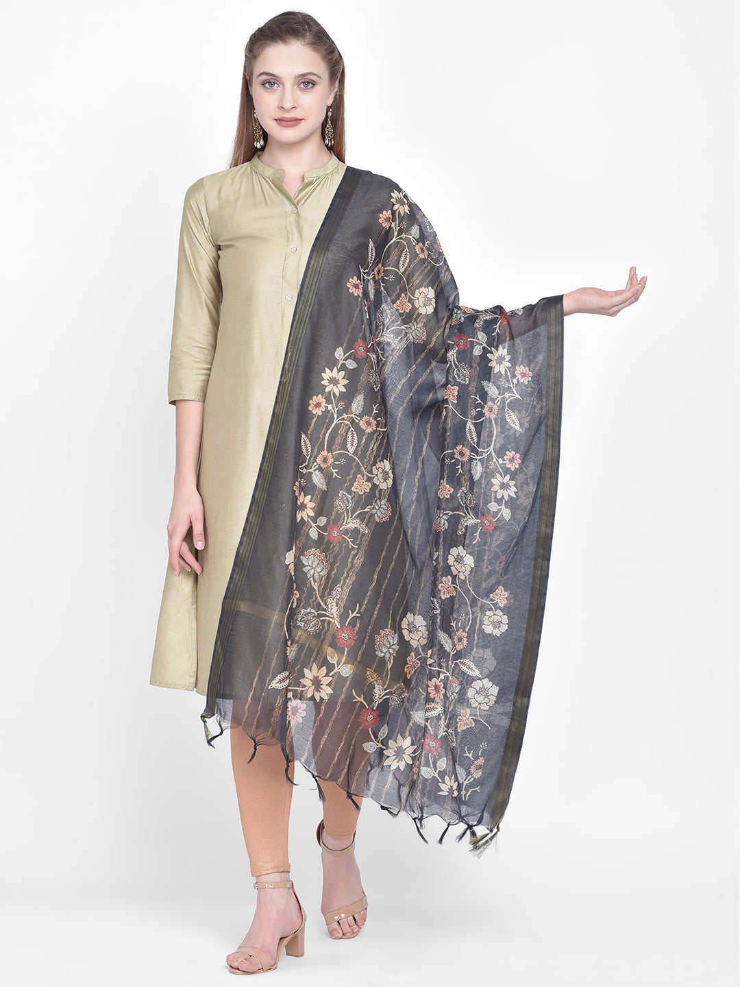 Dupatta Bazaar Woman's Black Cotton Silk Digitally Printed Dupatta - Dupatta Bazaar