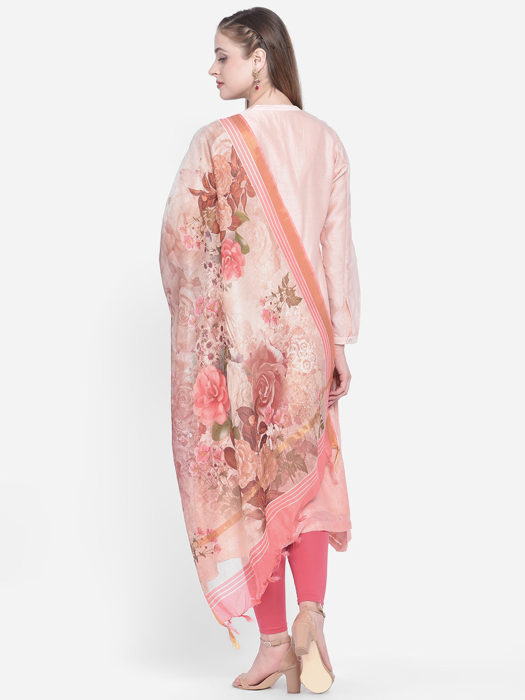 Dupatta Bazaar Woman's Beige & Peach Cotton Silk Digitally Printed Dupatta - Dupatta Bazaar