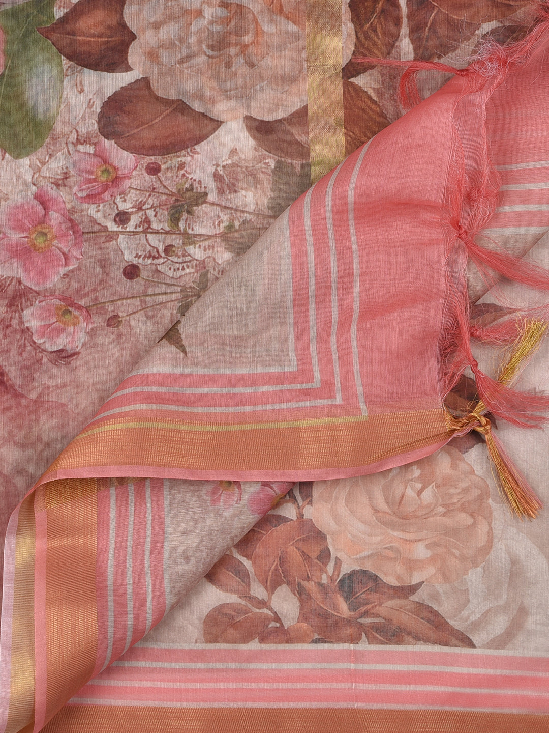 Dupatta Bazaar Woman's Beige & Peach Cotton Silk Digitally Printed Dupatta - Dupatta Bazaar