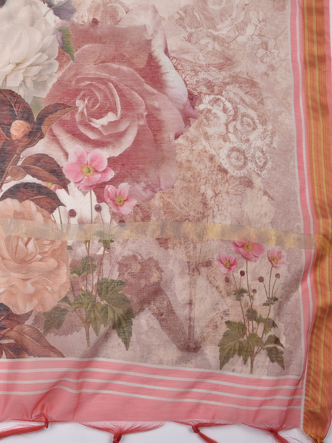 Dupatta Bazaar Woman's Beige & Peach Cotton Silk Digitally Printed Dupatta - Dupatta Bazaar