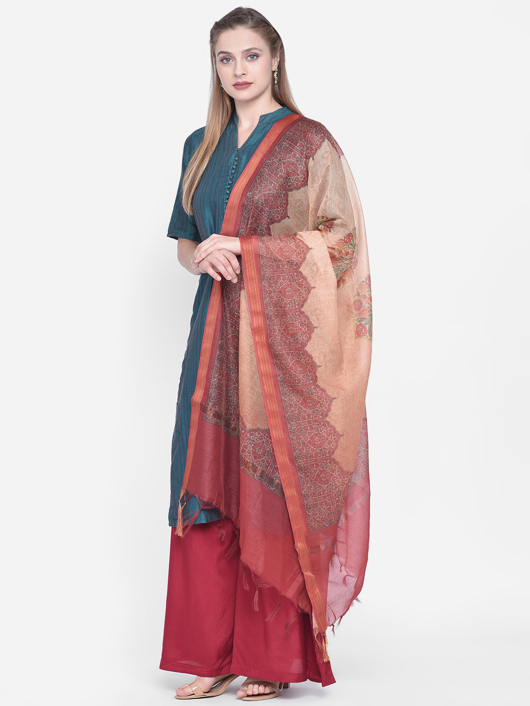 Dupatta Bazaar Woman's Orange Cotton Silk Digitally Printed Dupatta - Dupatta Bazaar