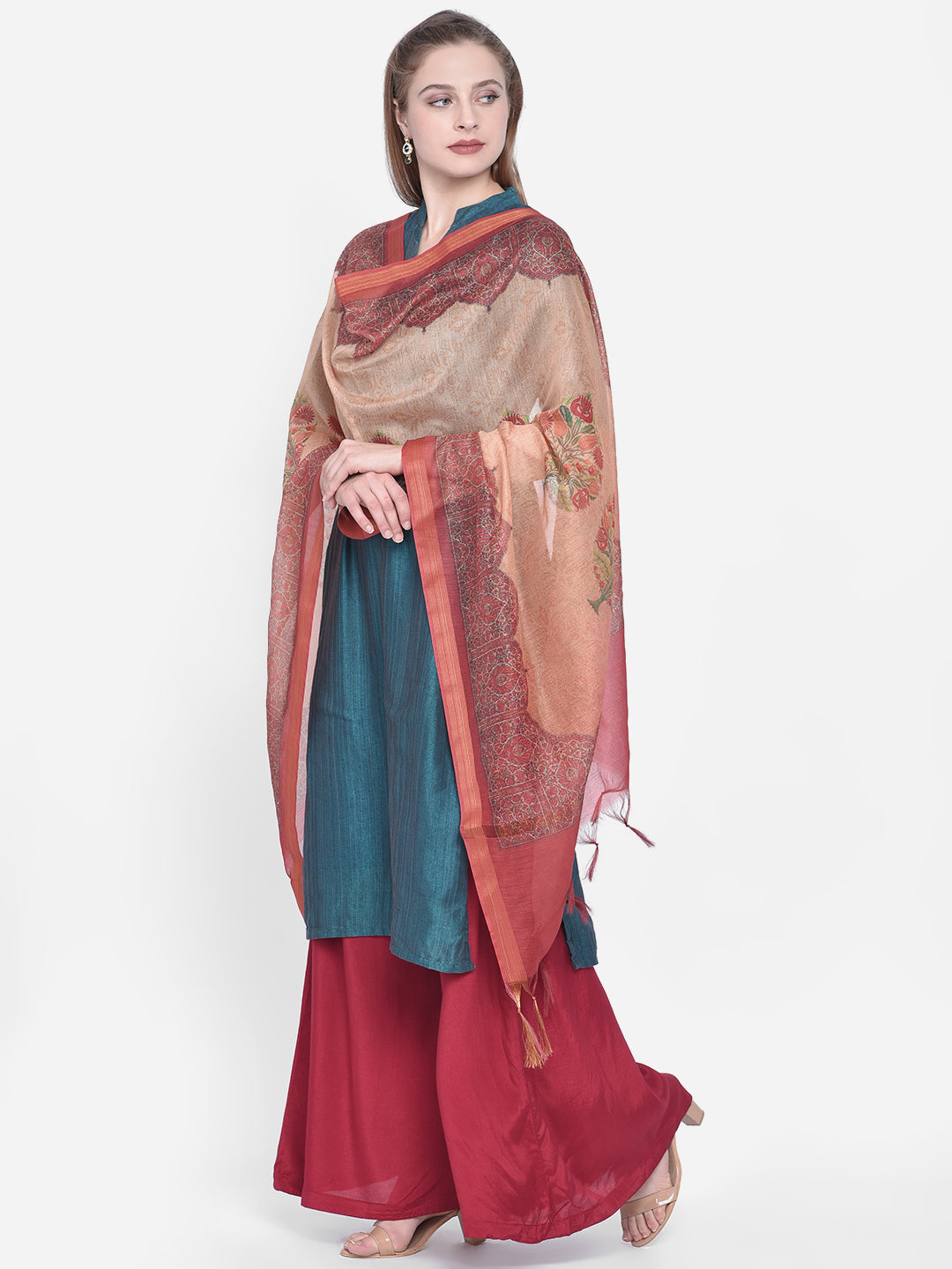 Dupatta Bazaar Woman's Orange Cotton Silk Digitally Printed Dupatta - Dupatta Bazaar