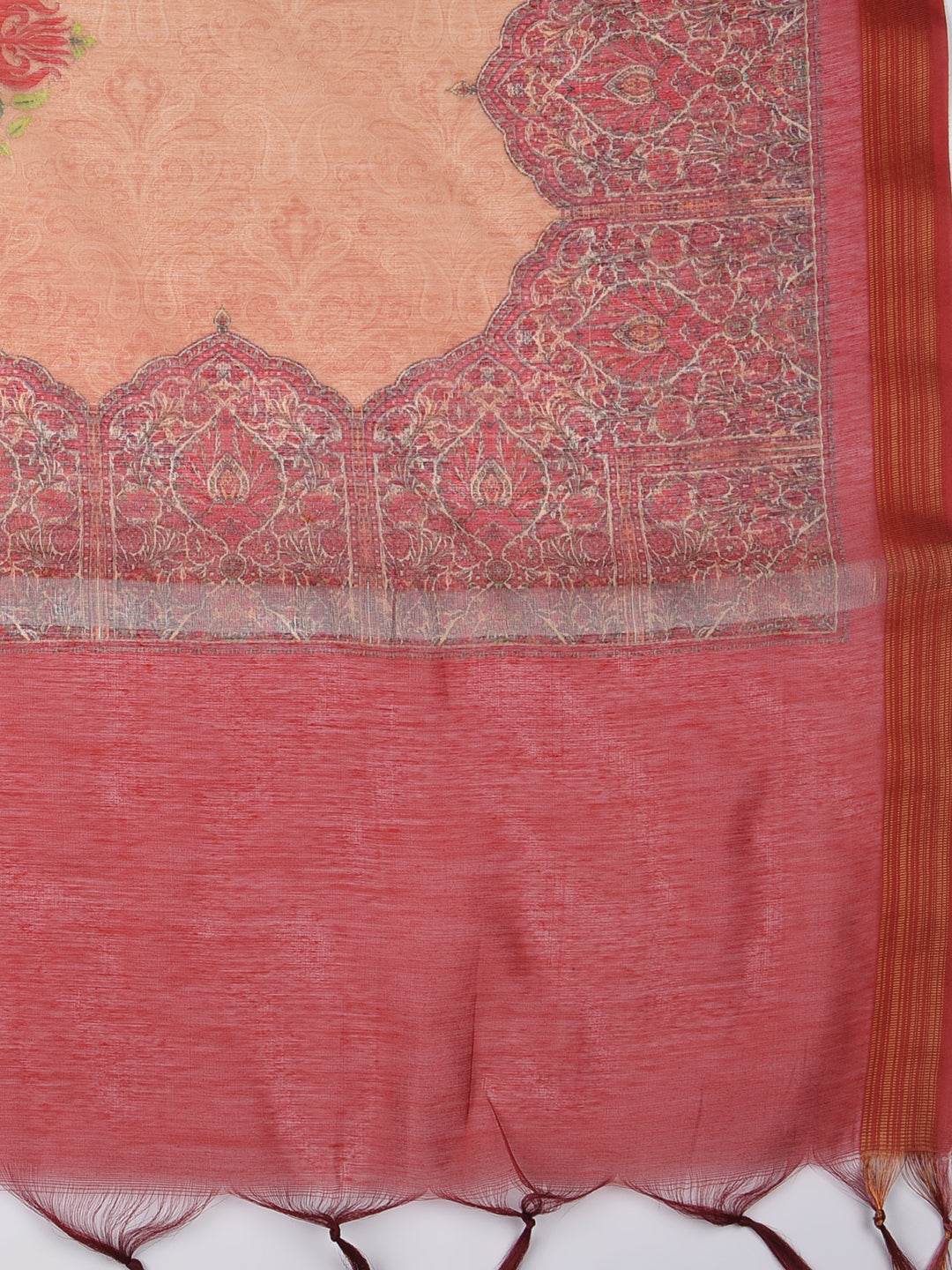 Dupatta Bazaar Woman's Orange Cotton Silk Digitally Printed Dupatta - Dupatta Bazaar