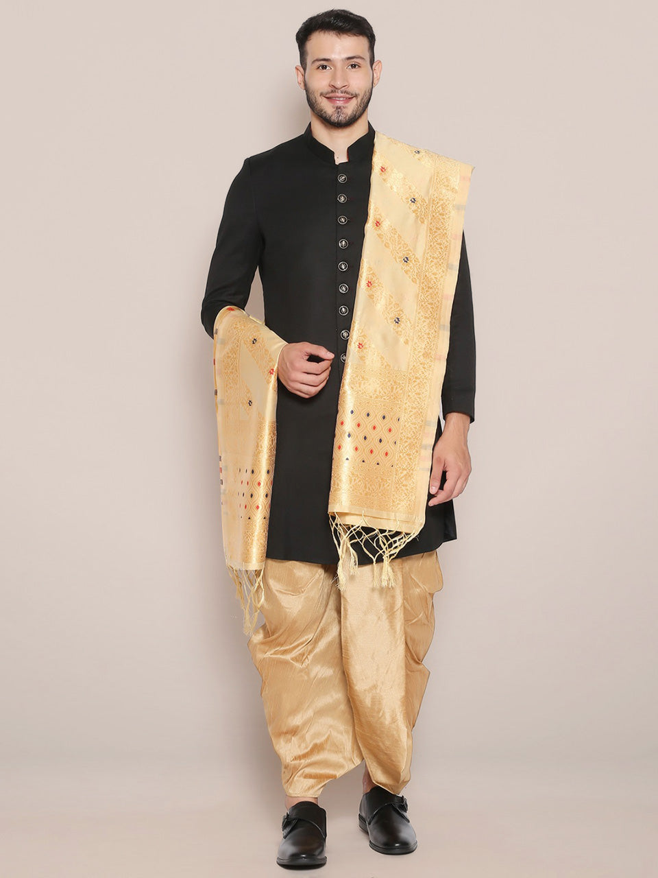 Men's Beige Banarasi Silk Dupatta freeshipping - Dupatta Bazaar