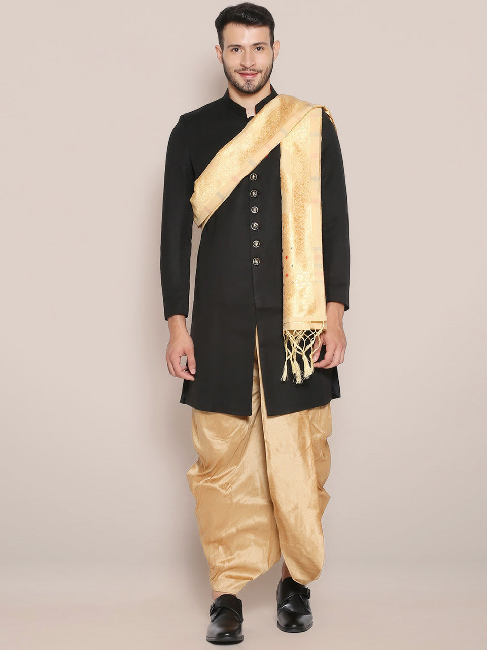 Men's Beige Banarasi Silk Dupatta freeshipping - Dupatta Bazaar