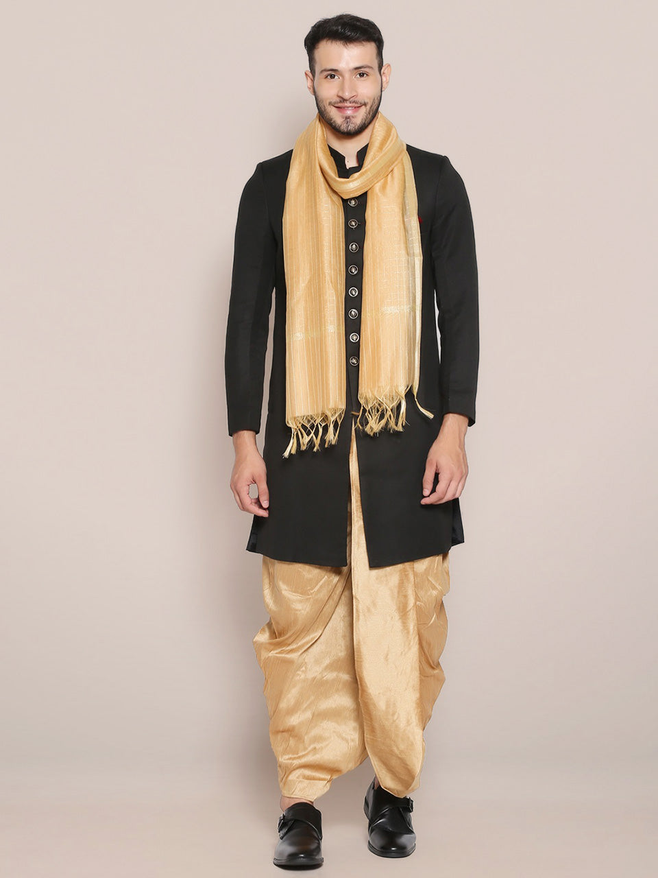 Men's Beige Checkered Cotton Silk Dupatta. freeshipping - Dupatta Bazaar