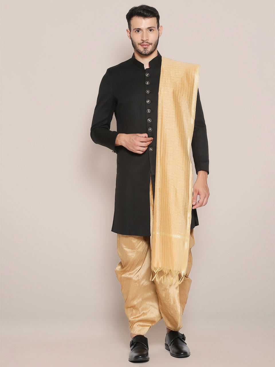 Men's Beige Checkered Cotton Silk Dupatta. freeshipping - Dupatta Bazaar