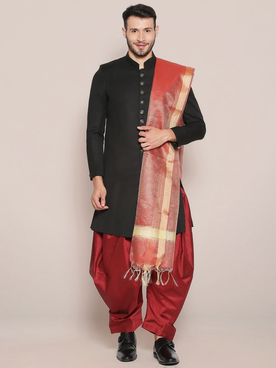 Men's Two Toned Red Silk Dupatta freeshipping - Dupatta Bazaar