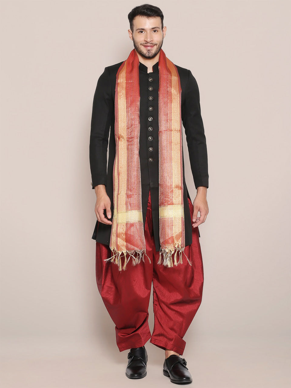 Men's Two Toned Red Silk Dupatta freeshipping - Dupatta Bazaar