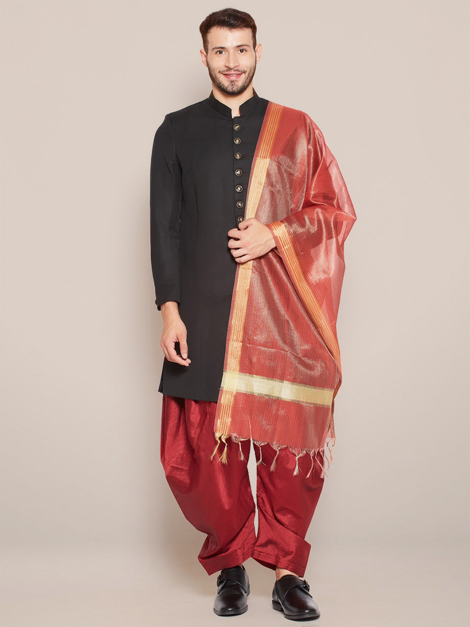 Men's Two Toned Red Silk Dupatta freeshipping - Dupatta Bazaar