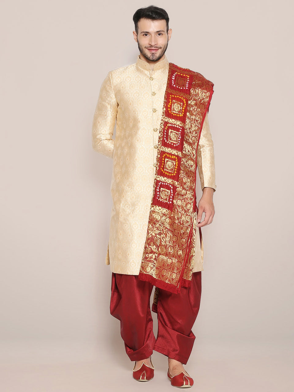 Maroon Banarasi Bandhani Gharchola Silk freeshipping - Dupatta Bazaar