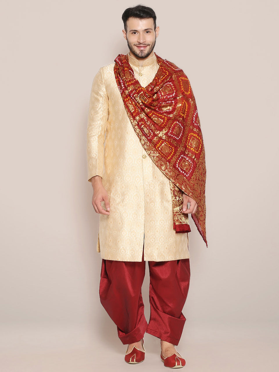 Maroon Banarasi Bandhani Gharchola Silk freeshipping - Dupatta Bazaar
