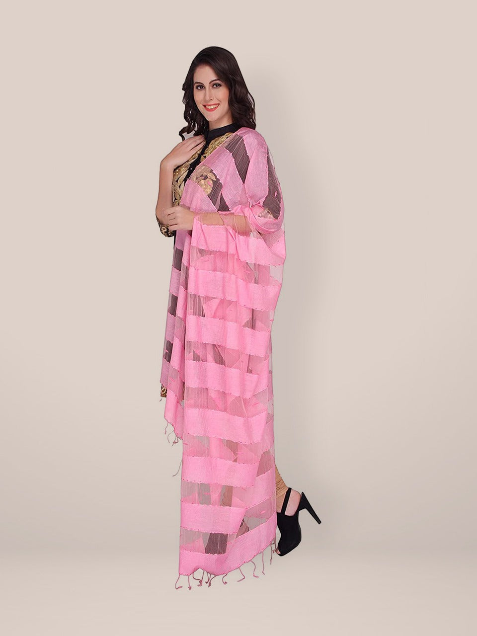 Pink Organza Dupatta freeshipping - Dupatta Bazaar