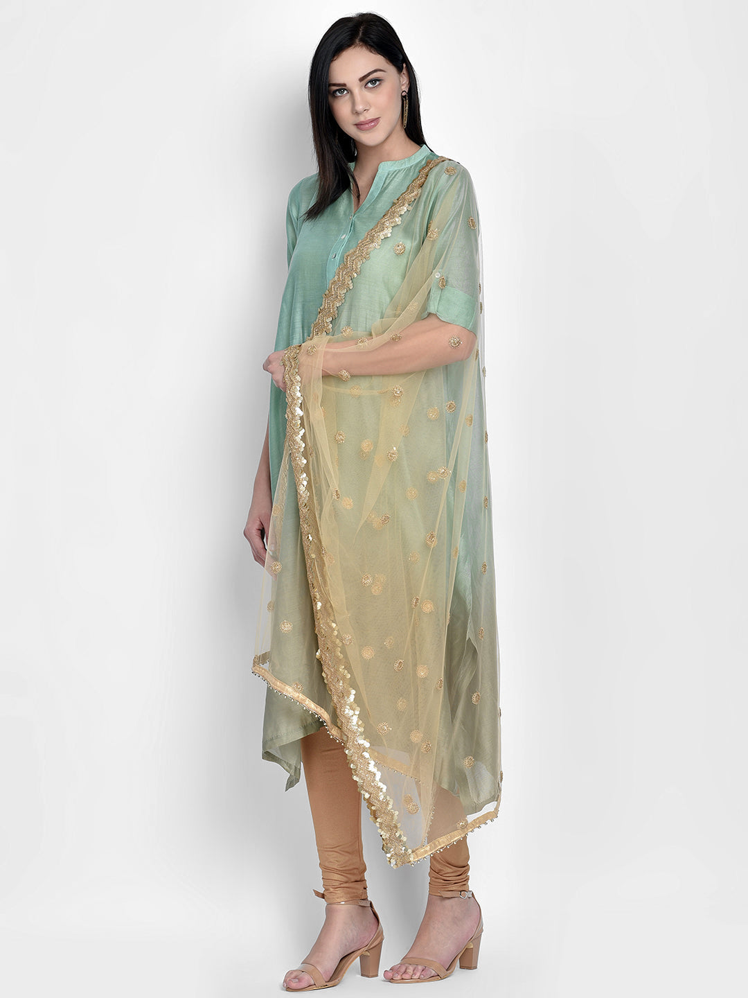 Dupatta Bazaar Woman's Embroidered Gold Net Dupatta - Dupatta Bazaar