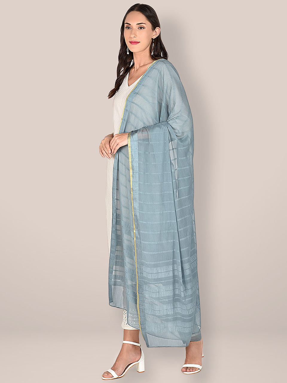 Grey Pure Chiffon Dupatta. freeshipping - Dupatta Bazaar