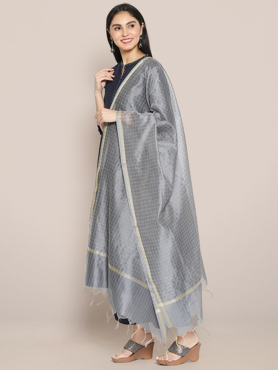 Checkered Cotton Silk Dupatta freeshipping - Dupatta Bazaar