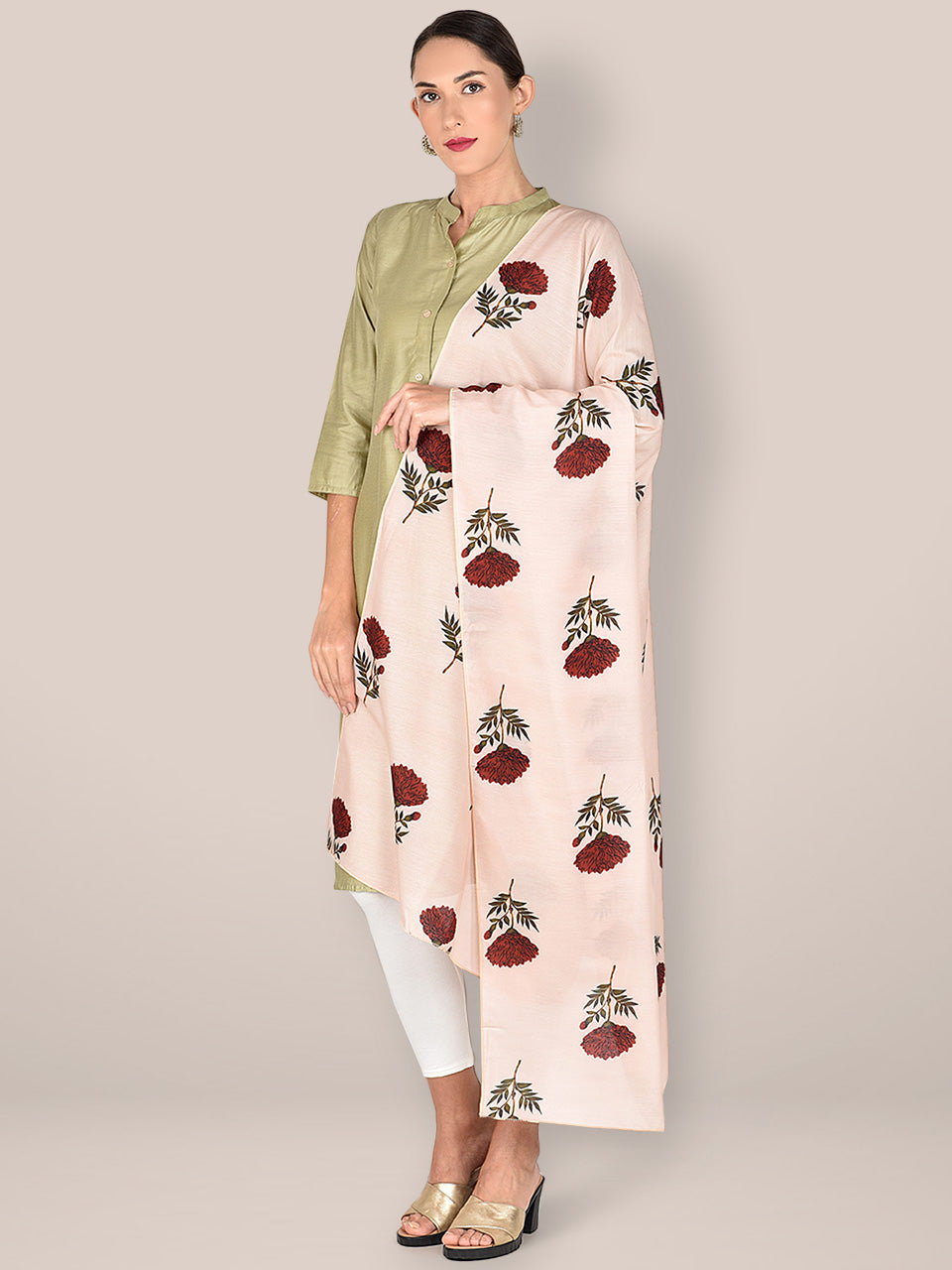 Printed Cream & Multicoloured Silk Dupatta freeshipping - Dupatta Bazaar