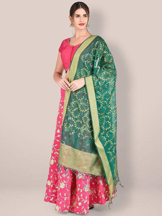 Embroidered Teal Blended Silk Dupatta. freeshipping - Dupatta Bazaar