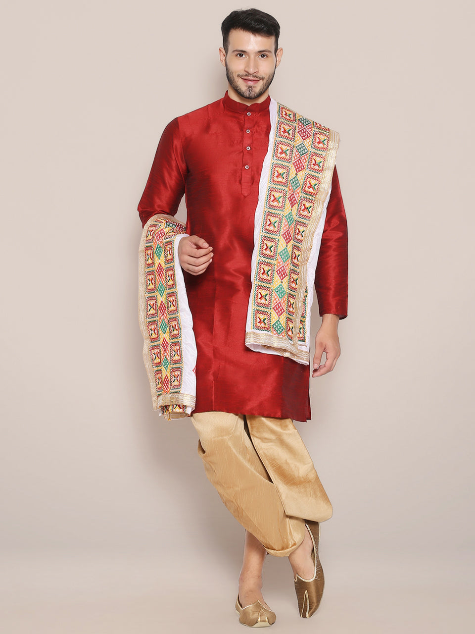 Men's White & Gold Phulkari Dupatta freeshipping - Dupatta Bazaar