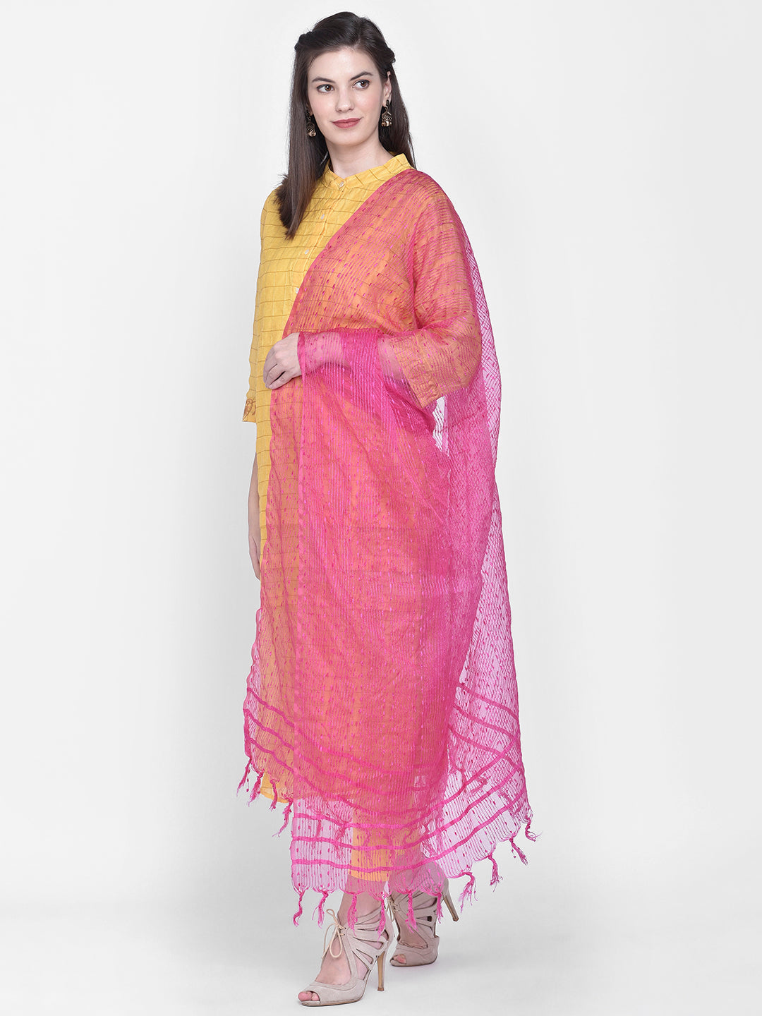 Dupatta Bazaar Woman's Pink Woven Organza Dupatta - Dupatta Bazaar