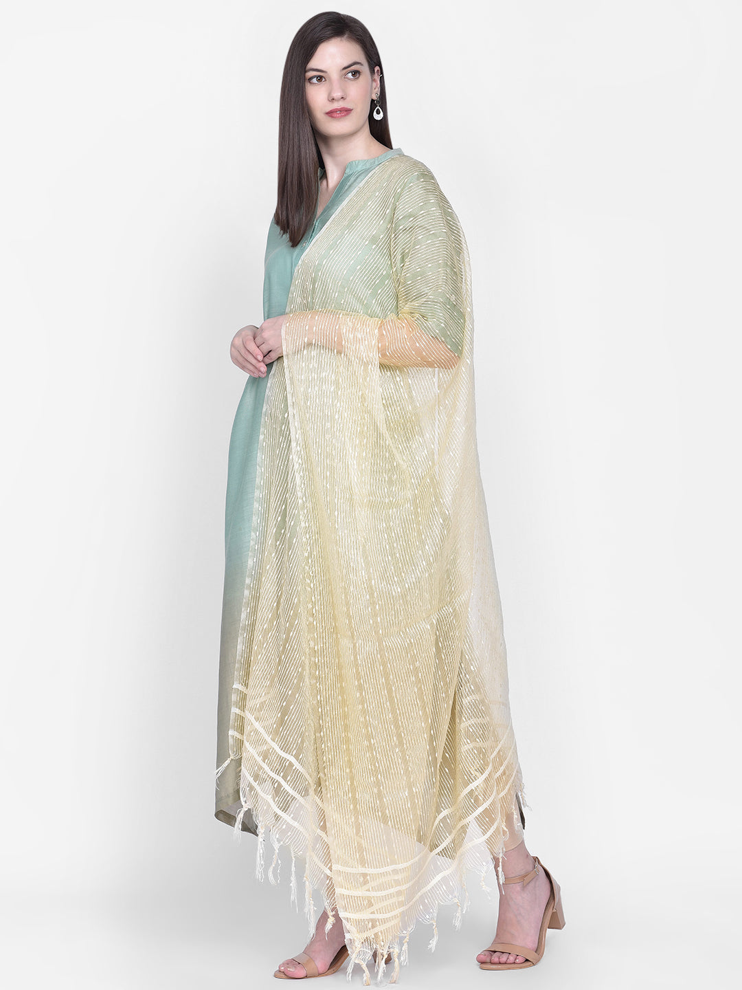 Dupatta Bazaar Woman's Light Gold Woven Organza Dupatta - Dupatta Bazaar
