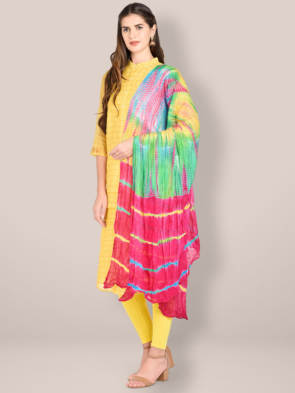 Pink & Multicoloured Blended Silk Dupatta freeshipping - Dupatta Bazaar